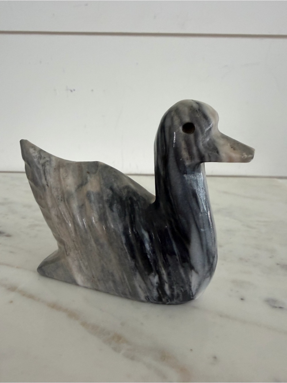 Hand carved Gray Onyx Duck Swan Figurine 3” H
